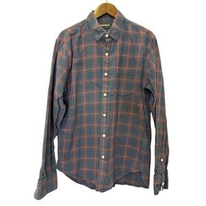 Bonobos Mens Slim Fit Plaid Flannel Button Down‎ Shirt Navy Orange Medium